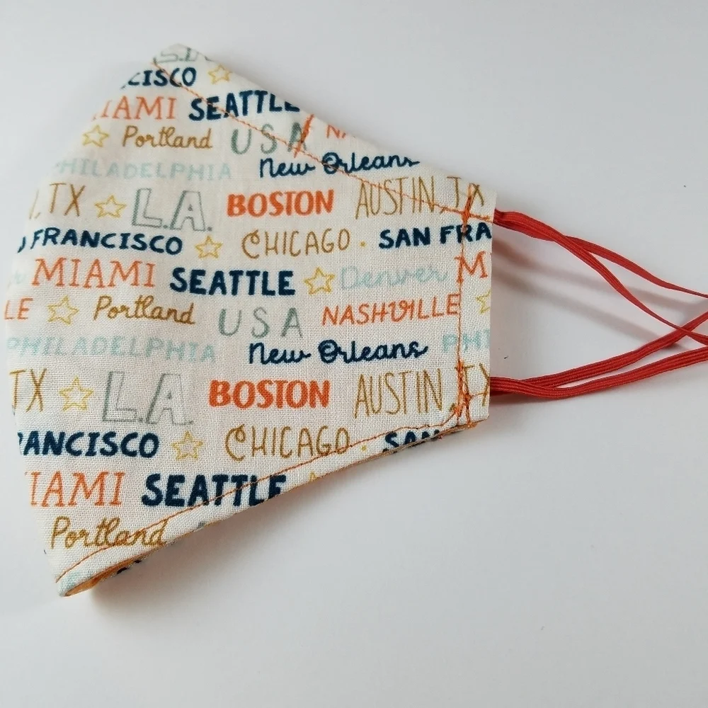 Hand Crafted U.S.A. Cities Reversible Face Mask with Nose Wire